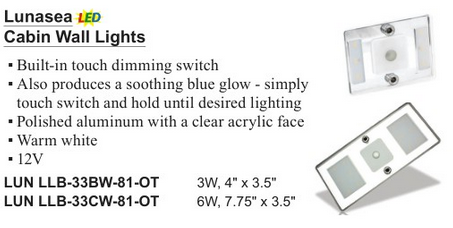 Lunasea LED Cabin Wall Light LLB-33BW-81-OT 4" x 3.5" (LUN LLB-33BW-81-OT)