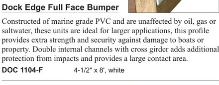Dock Edge Full Face Bumper 4-1/2" x 8' White DOC 1104-F