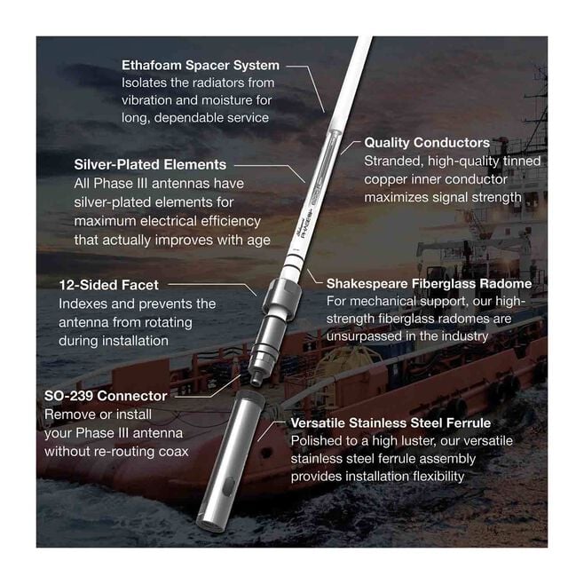 Shakespeare Phase III 4 ft AIS/VHF Marine Antenna with Ratchet Mount (SHA-6396-AIS-R)