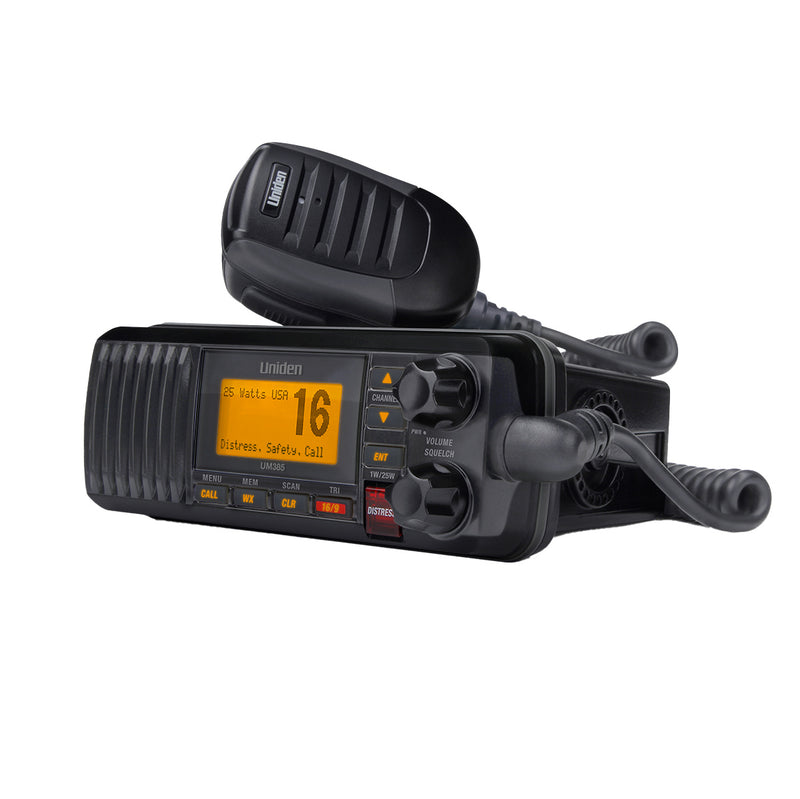 Uniden UM385BK Fixed Mount Class D DSC VHF Marine Radio – Black (UNI-UM-385BK)