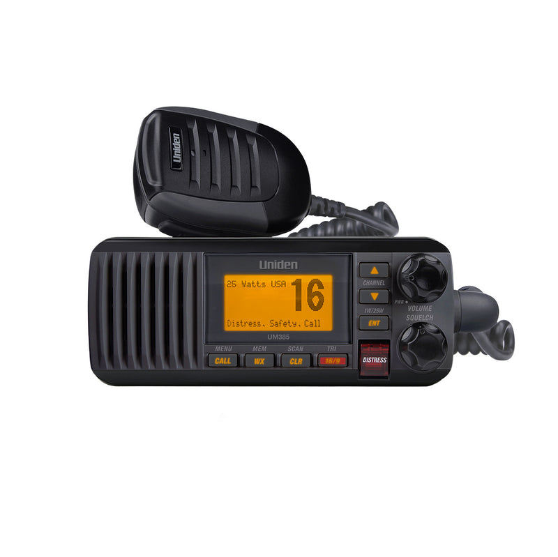 Uniden UM385BK Fixed Mount Class D DSC VHF Marine Radio – Black (UNI-UM-385BK)