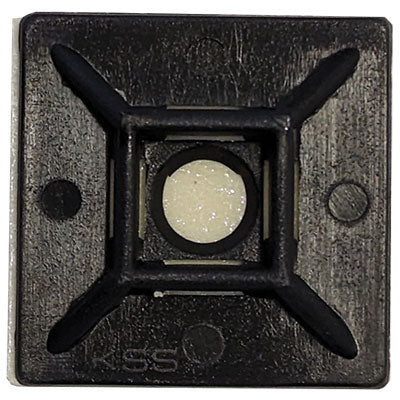 Black adhesive cable tie mount shown individually; select a package of 25 or 50 mounts.