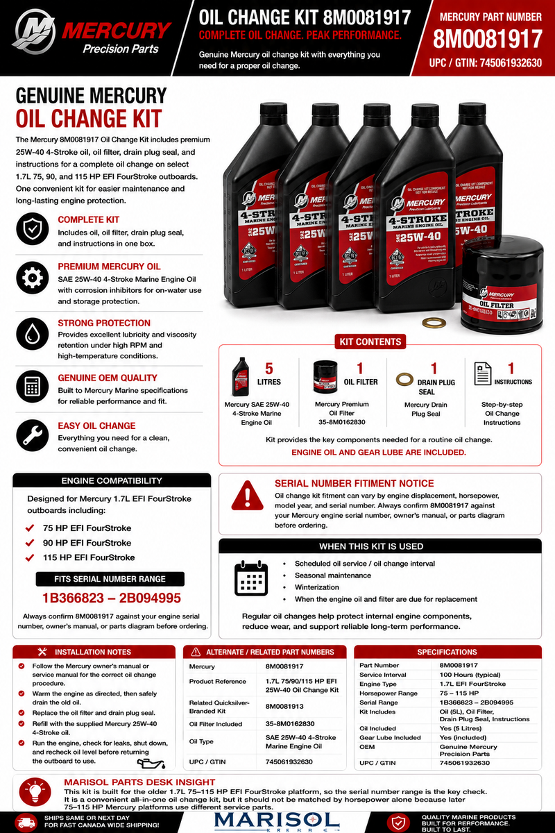 Mercury Quicksilver Oil Change Kit 8M0081917