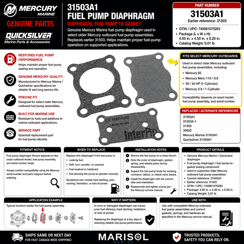 Mercury Fuel Pump Diaphragm 31503A1