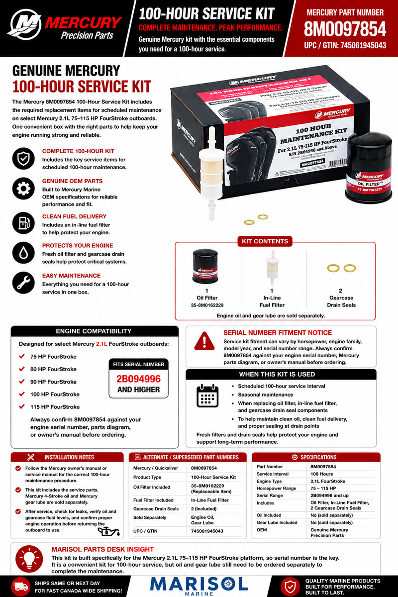 Mercury Quicksilver 100 Hour Service Kit 8M0097854