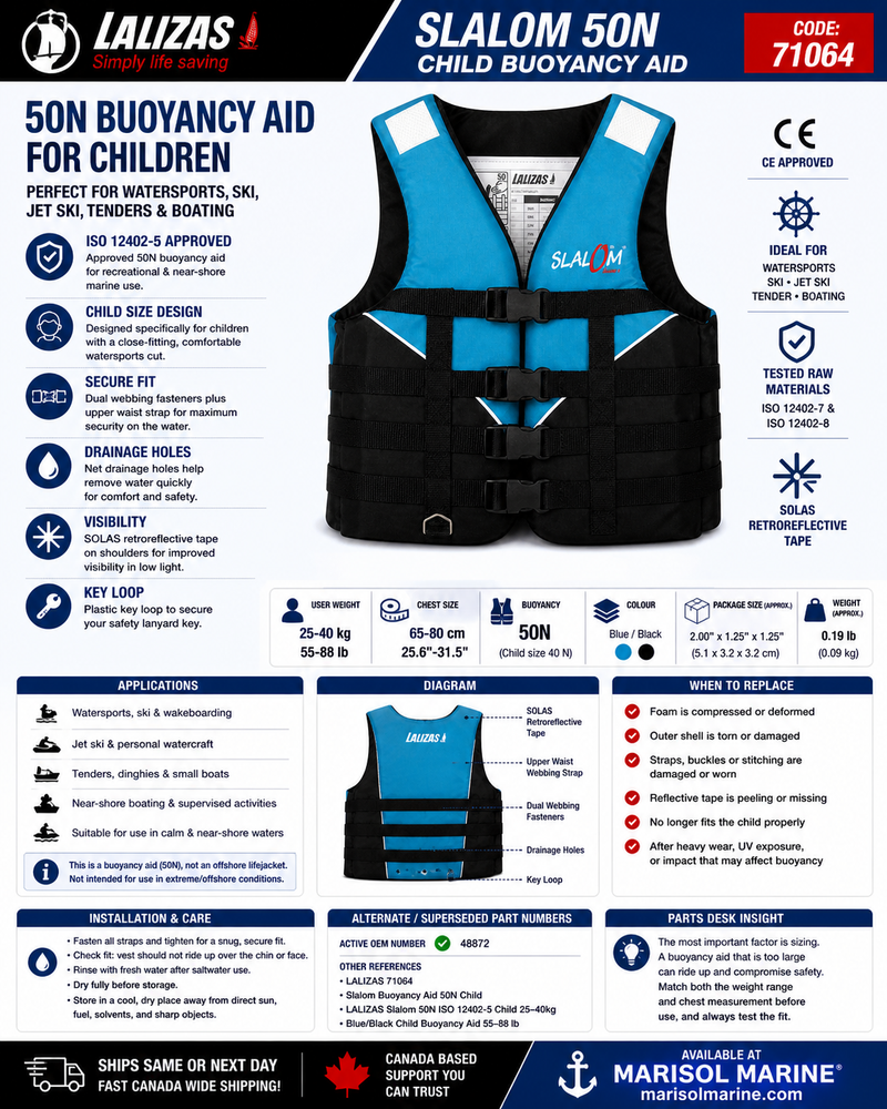LALIZAS Slalom Buoyancy Aid 50N | Child 25–40kg | ISO 12402-5 | Blue/Black