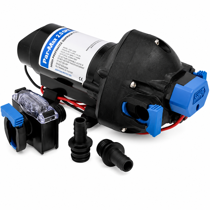 Jabsco Par-Max Freshwater Pump — 12V, 2.0 GPM, with Bypass Module & Strainer (3129-535-123A)
