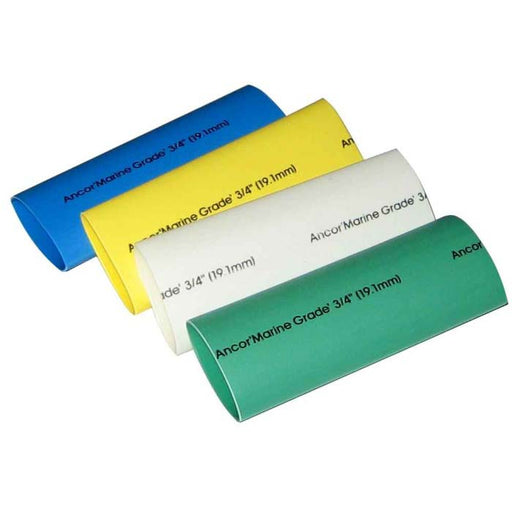 Ancor 306503 assorted-color heat-shrink tubing, 3/4-inch diameter, four pieces. Photograph is illustrative; selected retail pack supplies four 3-inch pieces.