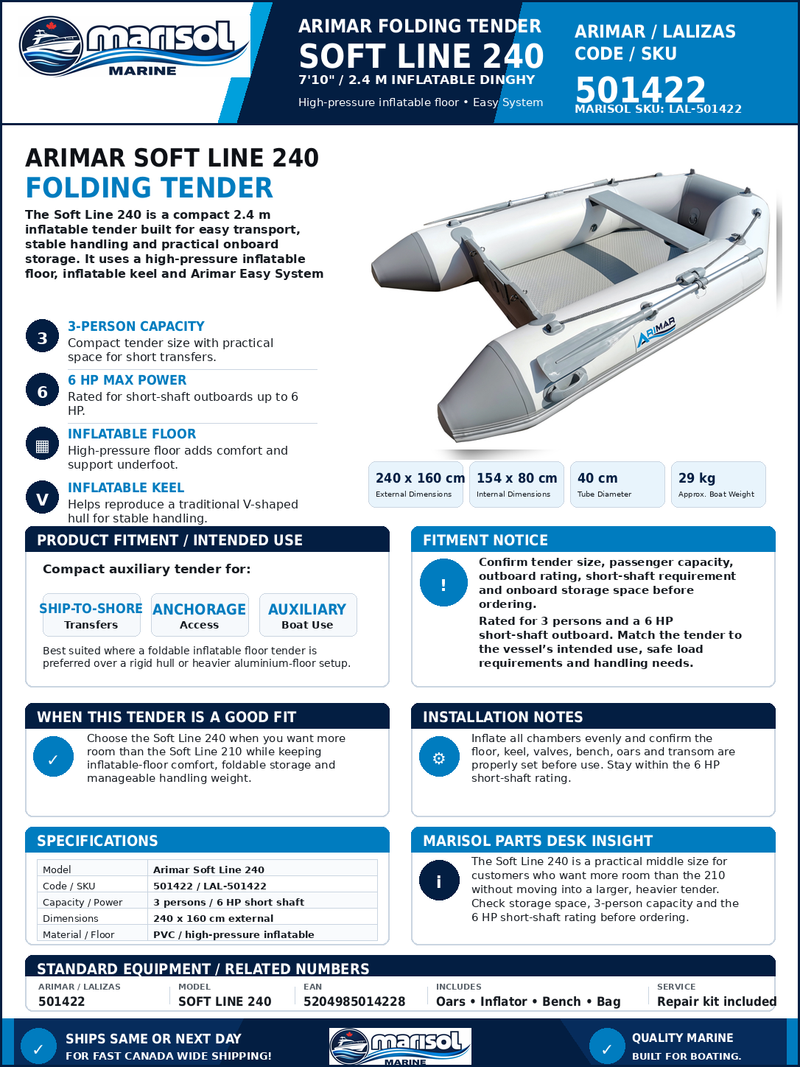 Arimar Soft Line 240 Folding Inflatable Tender LAL-501422