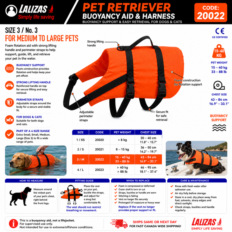 LALIZAS Pet Retriever Buoyancy Aid & Harness | Size 3 15–40kg | 20022