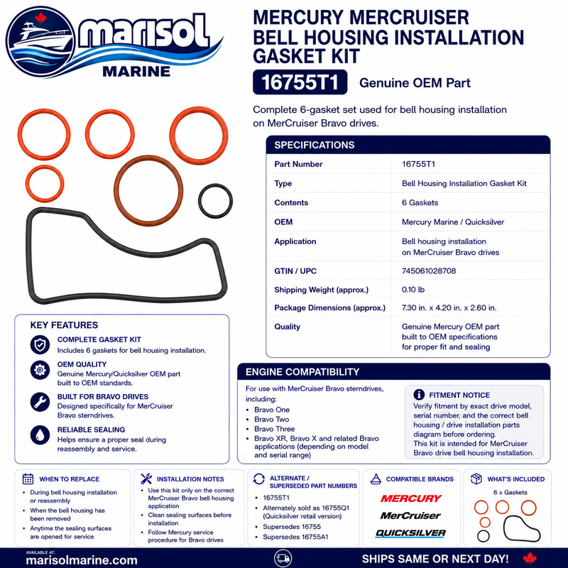 Mercury 16755T1 Bravo Bell Housing Gasket Kit