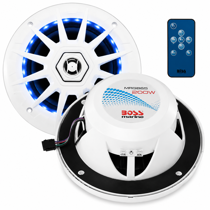 Boss Audio MRGB65 6.5" 2-Way Marine Speakers with RGB Lighting — White, 1 Pair
