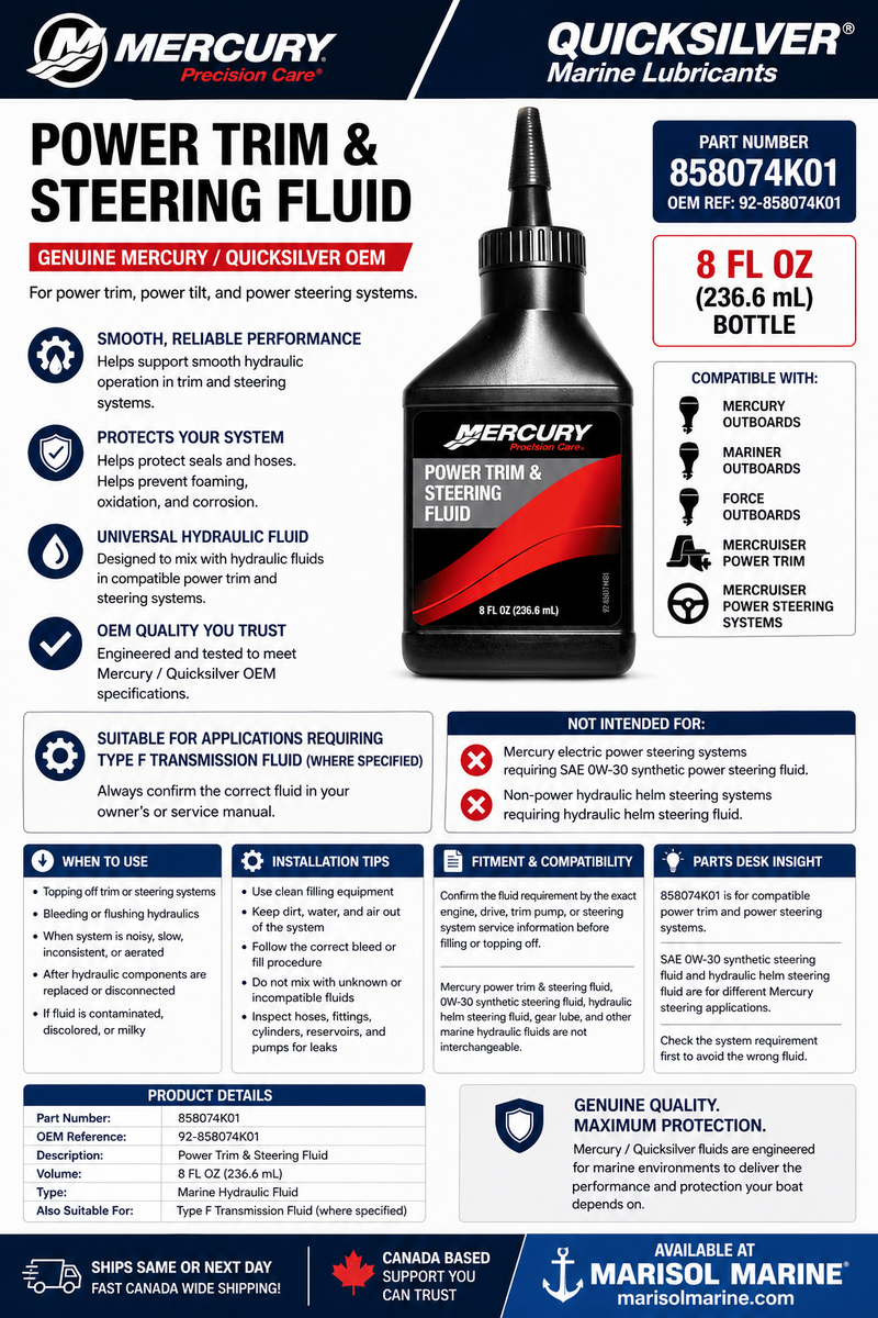 Mercury Quicksilver Power Trim and Steering Fluid 8 oz 858074K01