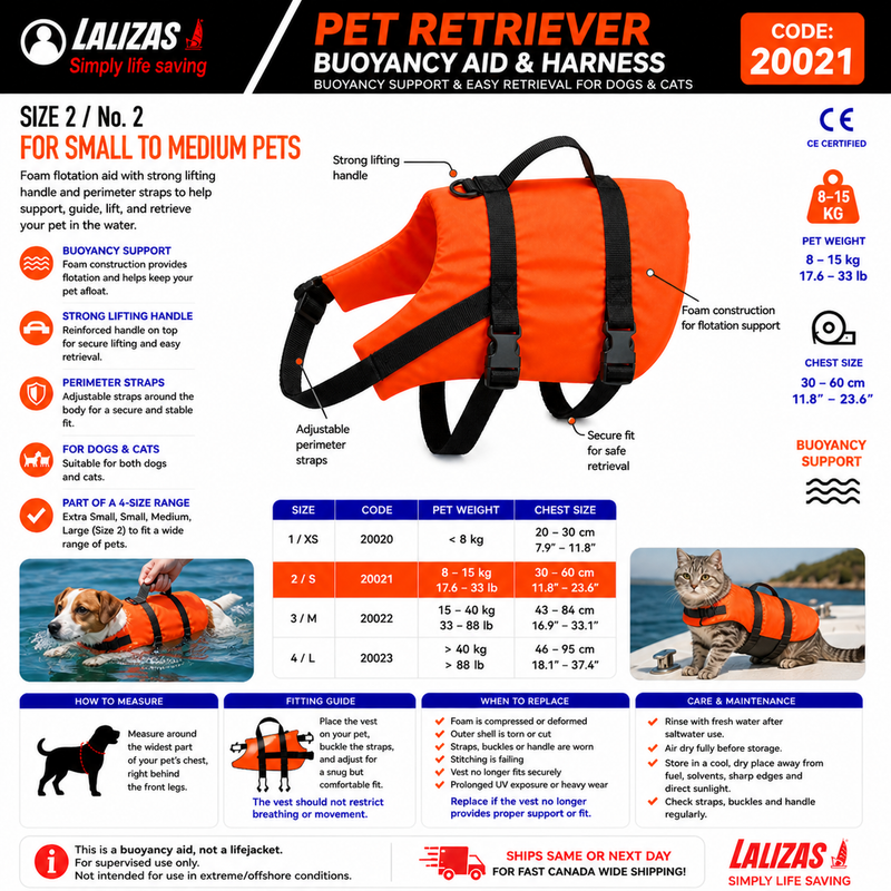 LALIZAS Pet Retriever Buoyancy Aid & Harness | Size 2 8–15kg | 20021