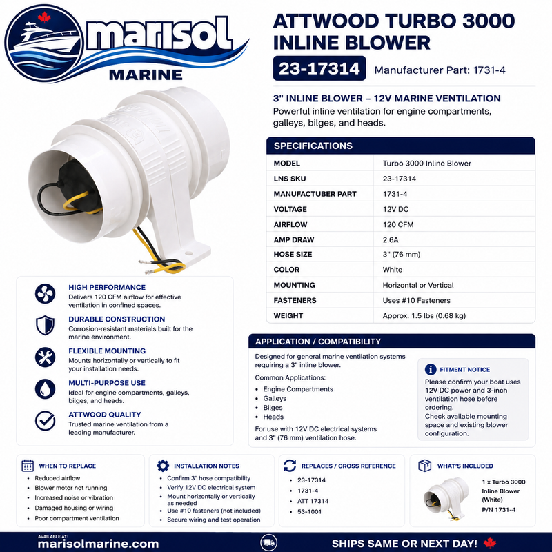 Attwood Turbo 3000 3" Inline Blower White 12V | 1731-4