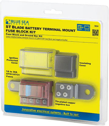 Blue Sea Systems Battery Mount Fuse Kit - Fuse Block ST Btm 4-CIRC Kit | 5024