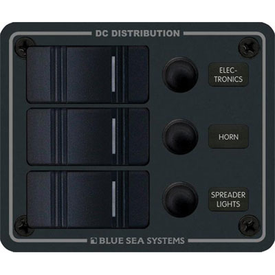 Blue Sea Systems Switch Panel - Panel 12VDC 3-POS Black Vertical | 8374