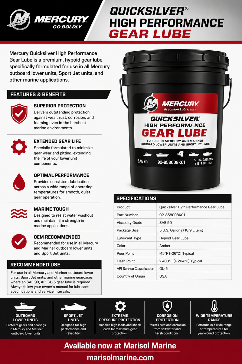 Mercury Quicksilver High Performance Gear Lube 5 Gallon 858008K01
