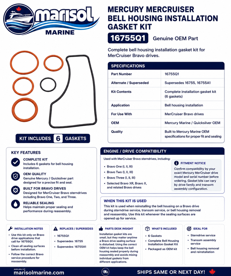 Mercury 16755Q1 Bravo Bell Housing Gasket Kit