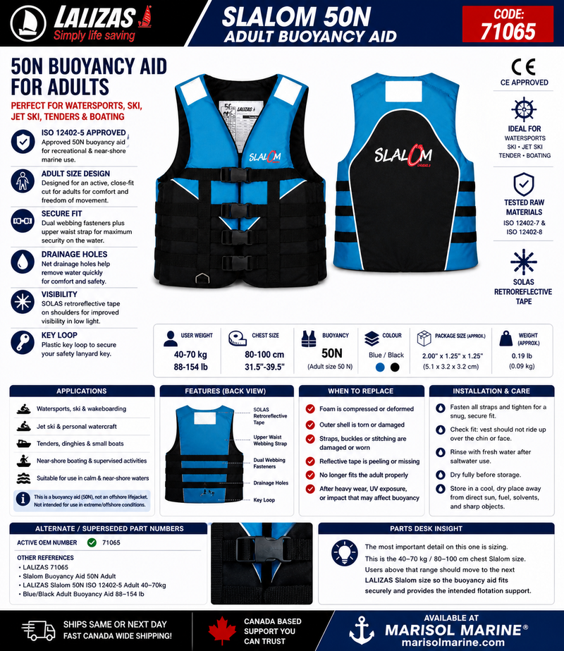 LALIZAS Slalom Buoyancy Aid 50N | Adult 40–70kg | 71065 | Blue/Black