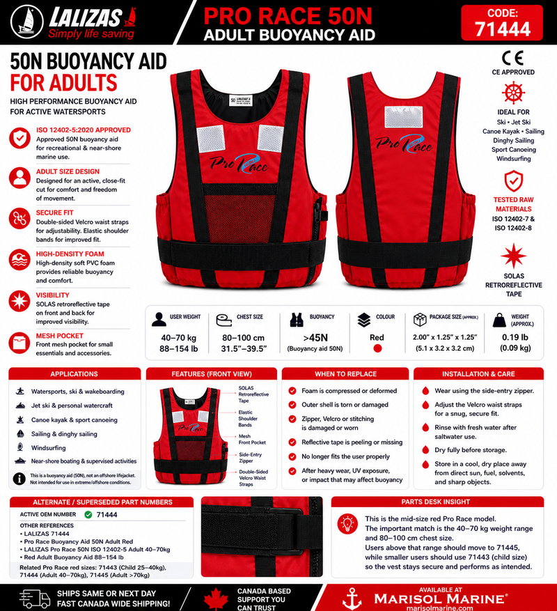 LALIZAS Pro Race Buoyancy Aid 50N | Adult 40–70kg | 71444 | Red
