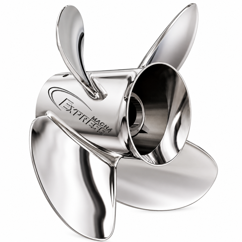 Express Mach4 Propeller 14.5x17 – 4-Blade Stainless Steel, LH Rotation | 90–300+hp (4.75" Gearcase)