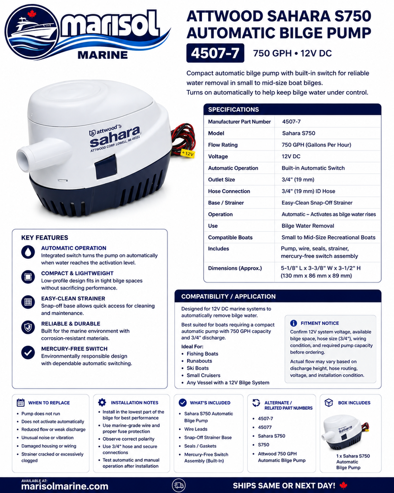 Attwood Sahara S750 Automatic Bilge Pump 750 GPH 12V | 4507-7