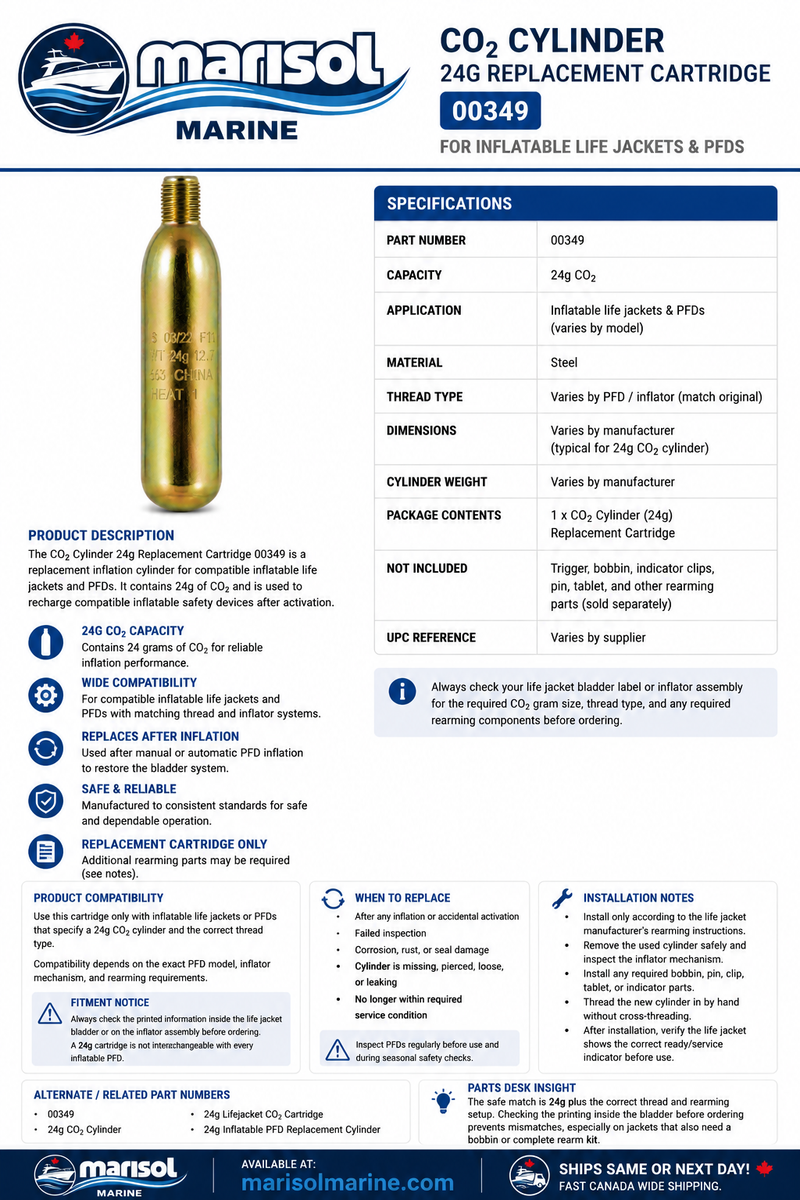Lalizas CO₂ Cylinder 24g Replacement Cartridge 00349