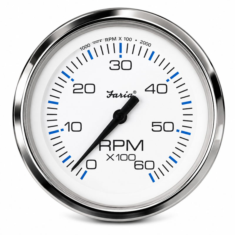 Faria Beede Chesapeake Tachometer 6000 RPM | Stainless Steel White | FAR-33807