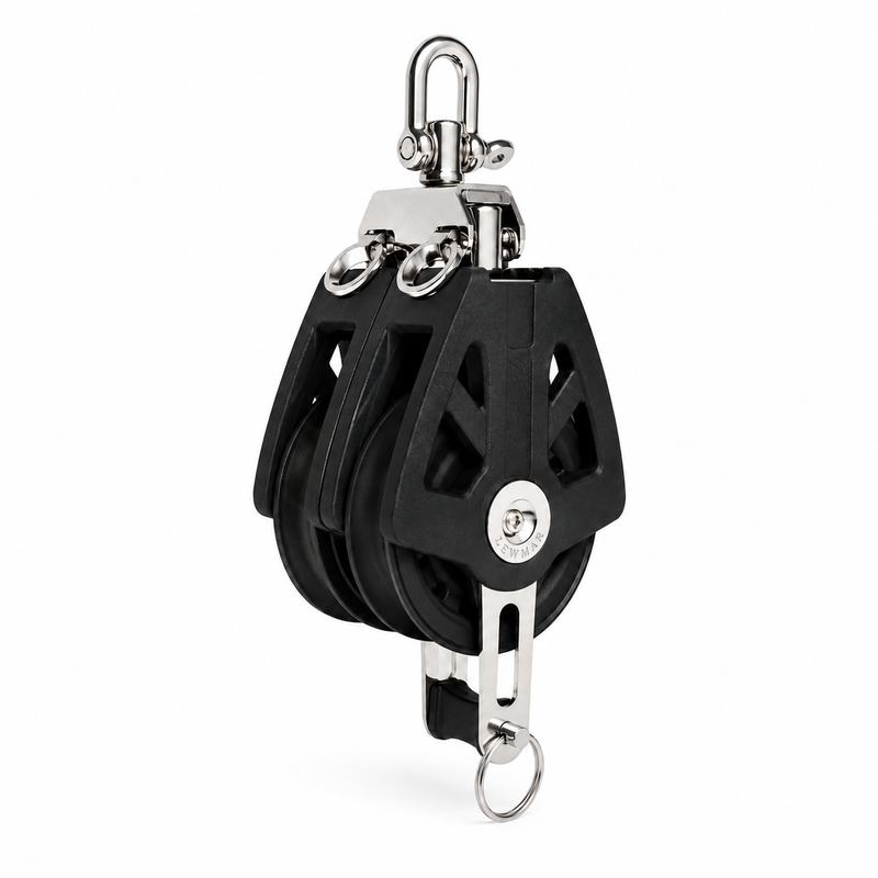Lewmar 60mm Synchro Block – Double with Becket, Black, 5/16”–3/8” Line