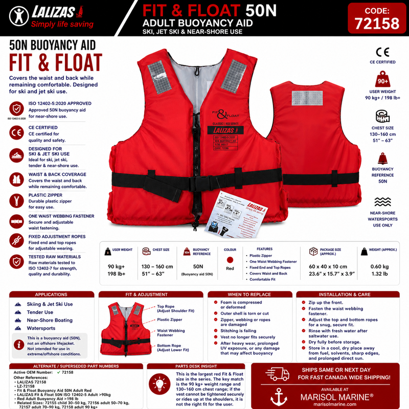 Fit & Float Buoyancy Aid 50N | Adult 90–165kg | 72158 | Red