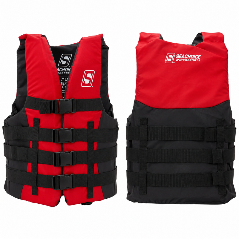 Seachoice 85383 Type III 4-Belt Ski Vest – S/M, Red | USCG & TC Approved