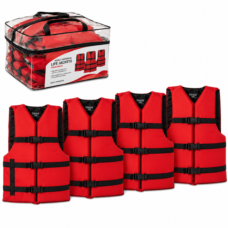 Seachoice 85516 General Purpose Life Vest 4-Pack with Bag – Red, Adult Universal