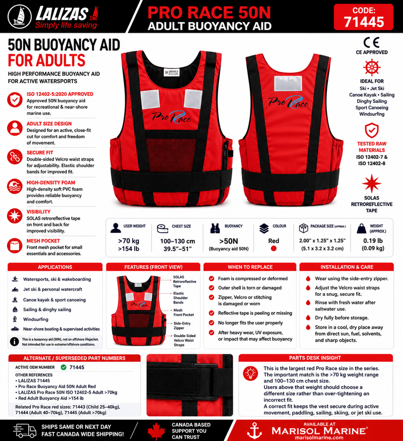 LALIZAS Pro Race Buoyancy Aid 50N | Adult >70kg | 71445 | Red