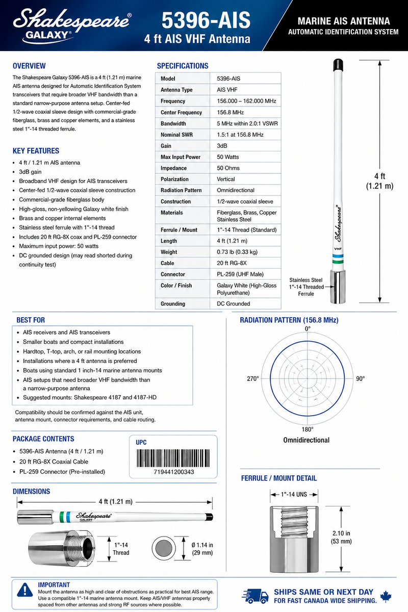 Shakespeare Galaxy 4ft 3dB AIS Antenna SHA-5396-AIS