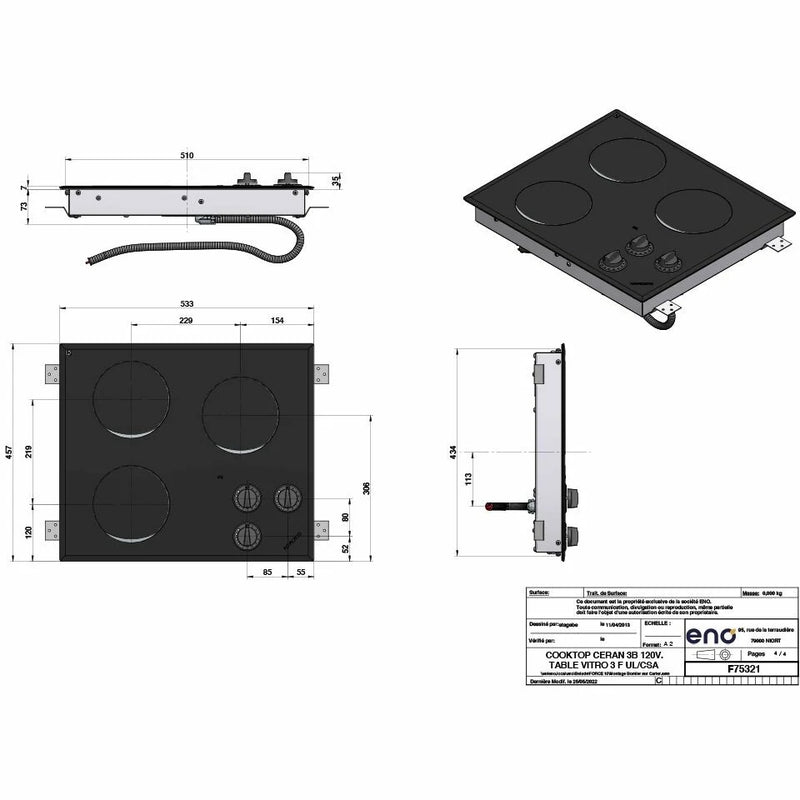 Force 10 Trinidad 120V 3 Burner Ceramic Glass Electric Cooktop (F75321)