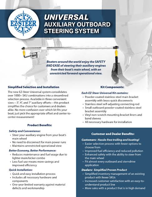 EZ Steer Universal Auxiliary Outboard Steering Kit – 29–33" C-C, 7" Offset (EZUKIT710003)