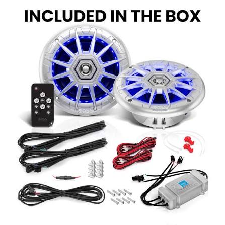 Boss Audio MRGB65 6.5" 2-Way Marine Speakers with RGB Lighting — White, 1 Pair