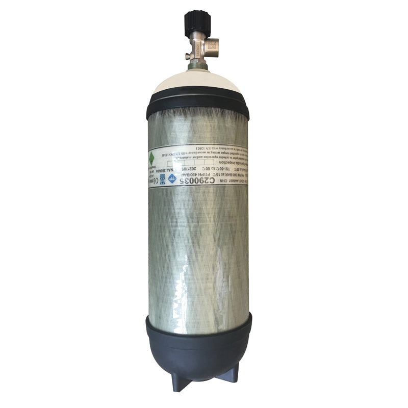 Spare Compressed Air Cylinder - 9L - 300 Bar - with Valve - Pre-Filled - for SCBA & Breathing Apparatus