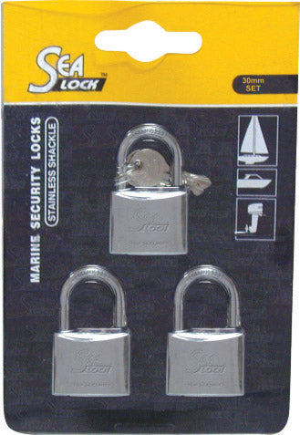 SeaLock Marine Padlock Set - 3 Pack - 30mm (1-3/16") - Keyed Alike - Chrome Plated Brass