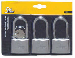 Set of 3 Padlocks w/ long shackle, SeaLock, 1-3/16''(30mm), w/ joint key