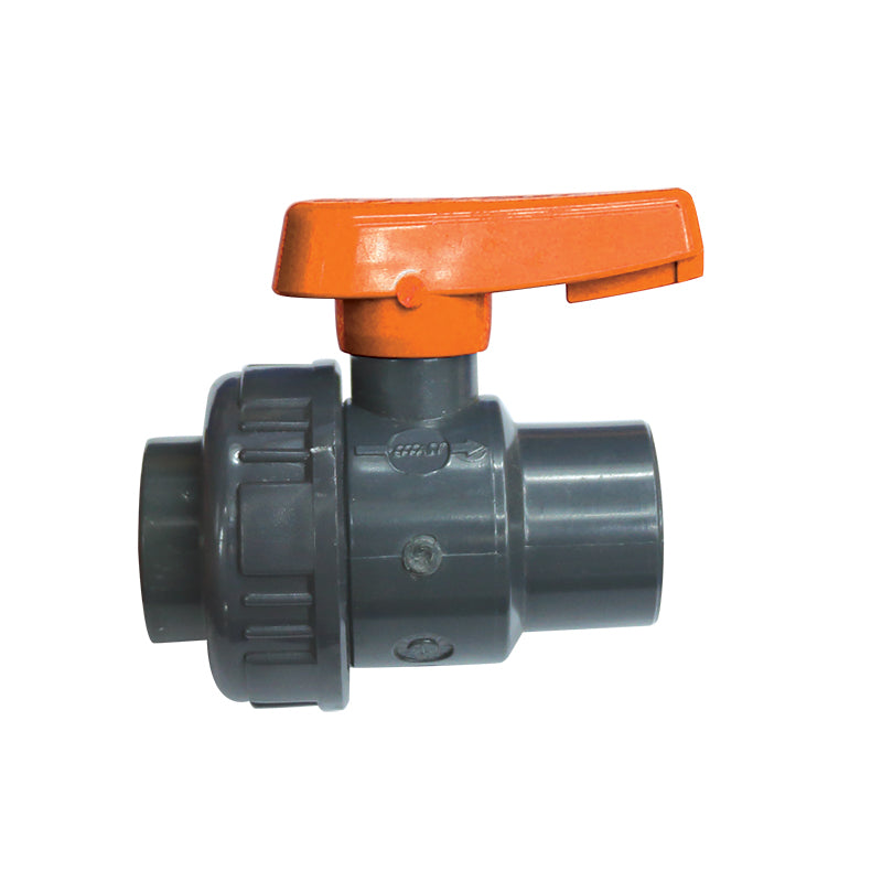 Ball Valve - 1" Single Union - BSPP Threaded - Plastic - Orange Handle