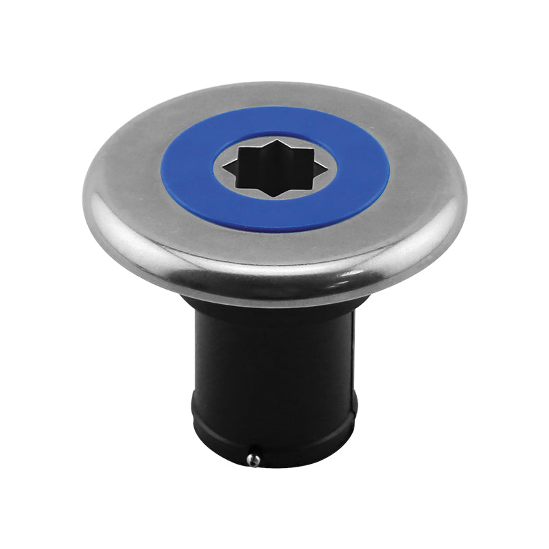 Stainless Steel Deck Filler - 38mm (2") - Fresh Water - Blue Cap - Black Base