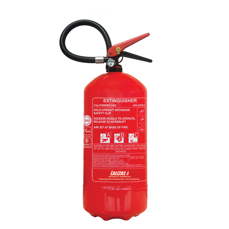 LALIZAS Fire Extinguisher - Dry Powder ABC - 19.8lbs (9kg) - Stored Pressure - MED Certified - with Wall Bracket - EN/ES/HR