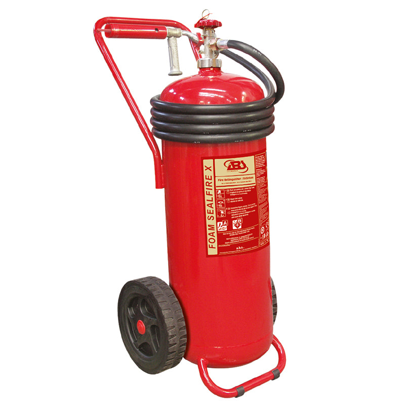 LALIZAS Fire Extinguisher Wheeled PFOS/PFOA Free Foam 13.2gal (50L) - SOLAS/MED Approved with Hose, Horn & Nozzle (EN)