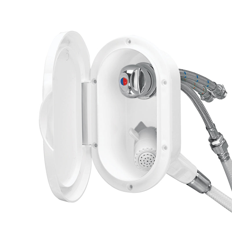 Case with White Shower, Mixer Tap, 9.84 ft (3 m) Hose, with Lid, White