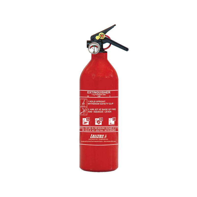 LALIZAS Dry Powder Fire Extinguisher 2.2 lbs (1kg) - MED Approved - Multi-Language (EN/IT/GR)