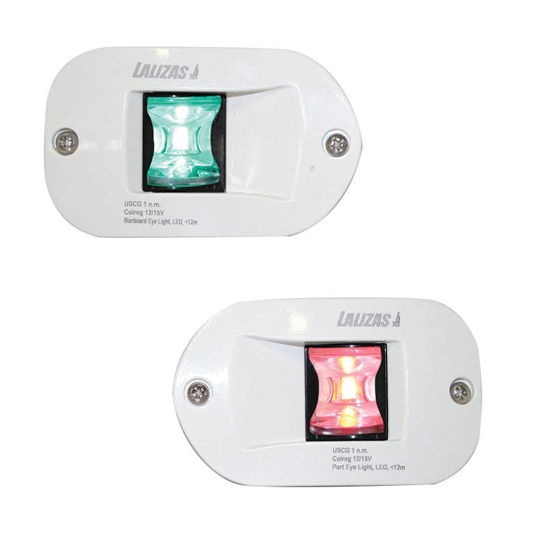 FOS LED 12 Starboard & Port Lights 112.5° Side Flush Mounted Set White Housing 12-15V - Red/Green LED