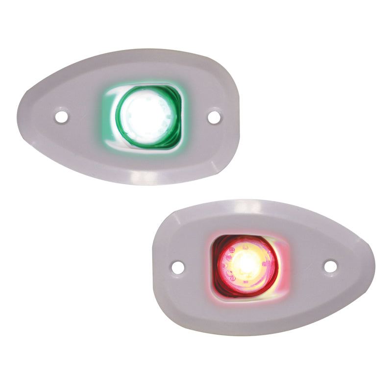 Micro LED 12V Starboard & Port Navigation Lights Set - 112.5° Side & Flush Mount - White Housing With Holes