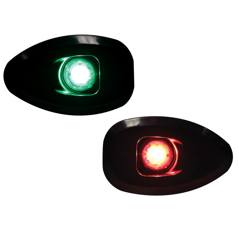 Micro LED 12V Starboard & Port Navigation Lights Set - 112.5° Side & Flush Mount - Black Housing Without Holes